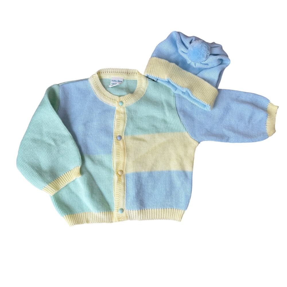 Vintage Baby Dove Pastel Sweater Hat Set 0-3 M Colorblock Newborn Photo Prop